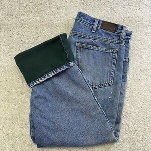 vtg 90s LL BEAN fleece lined denim jeans 36x29 straight leg stonewash faded